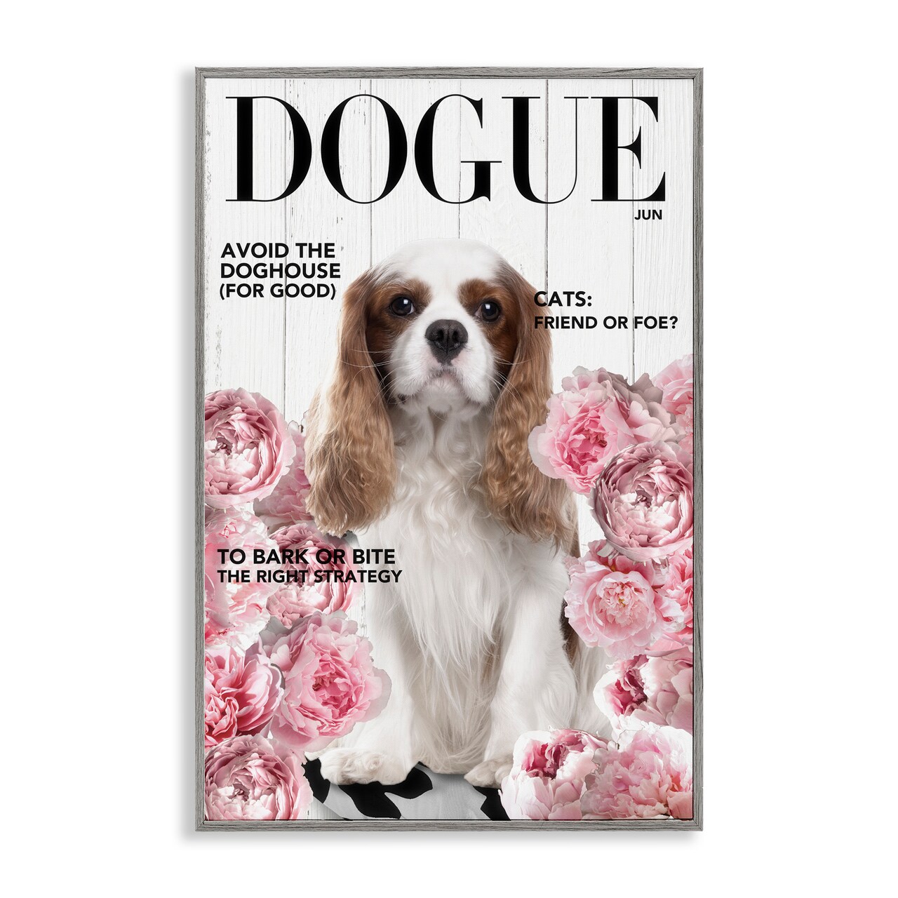 Stupell Industries Funny Floral Dog Magazine Framed Giclee, design by Sasha